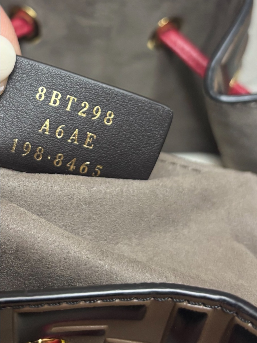 Fendi Brown Embossed FF Bucket Bag with Red Drawstring and Black Strap - Picture 8 of 8